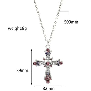 Planet Gates Y2K Punk Crystal Big Cross Pendant Necklaces for Women Men Gothic Irregular Cross Clavicle Chain Necklaces Aesthetic Jewelry