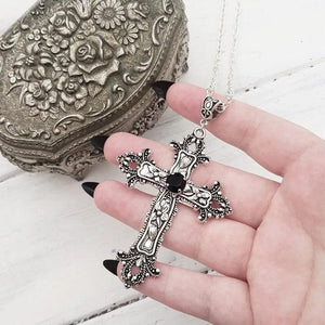Planet Gates Y2K Punk Crystal Big Cross Pendant Necklaces for Women Men Gothic Irregular Cross Clavicle Chain Necklaces Aesthetic Jewelry