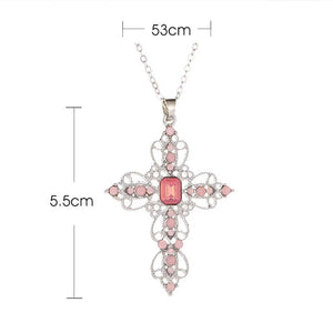 Planet Gates Y2K Punk Crystal Big Cross Pendant Necklaces for Women Men Gothic Irregular Cross Clavicle Chain Necklaces Aesthetic Jewelry