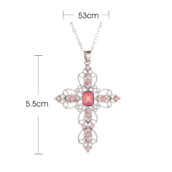 Planet Gates Y2K Punk Crystal Big Cross Pendant Necklaces for Women Men Gothic Irregular Cross Clavicle Chain Necklaces Aesthetic Jewelry