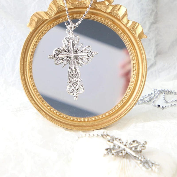 Planet Gates Y2K Punk Crystal Big Cross Pendant Necklaces for Women Men Gothic Irregular Cross Clavicle Chain Necklaces Aesthetic Jewelry