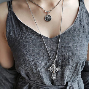 Planet Gates Y2K Punk Crystal Big Cross Pendant Necklaces for Women Men Gothic Irregular Cross Clavicle Chain Necklaces Aesthetic Jewelry