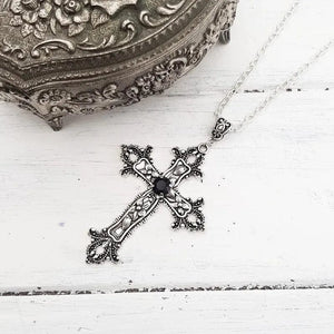 Planet Gates Y2K Punk Crystal Big Cross Pendant Necklaces for Women Men Gothic Irregular Cross Clavicle Chain Necklaces Aesthetic Jewelry