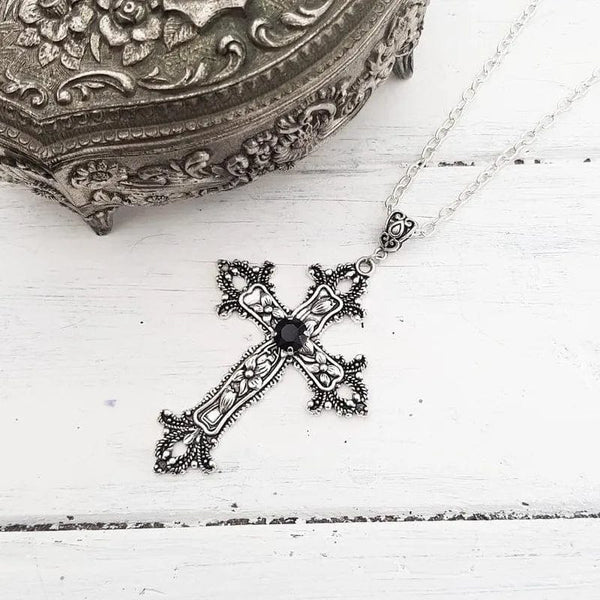 Planet Gates Y2K Punk Crystal Big Cross Pendant Necklaces for Women Men Gothic Irregular Cross Clavicle Chain Necklaces Aesthetic Jewelry