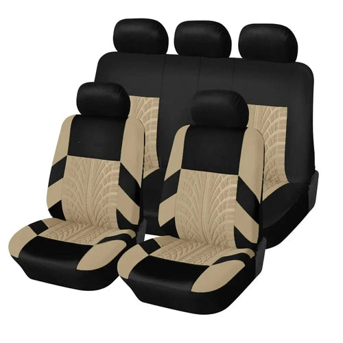 Planet Gates Y33376-BEIGE Car Seat Covers Full Set Front Split Rear Bench For Car Universal Cloth SUV Sedan Van Automotive Interior Covers