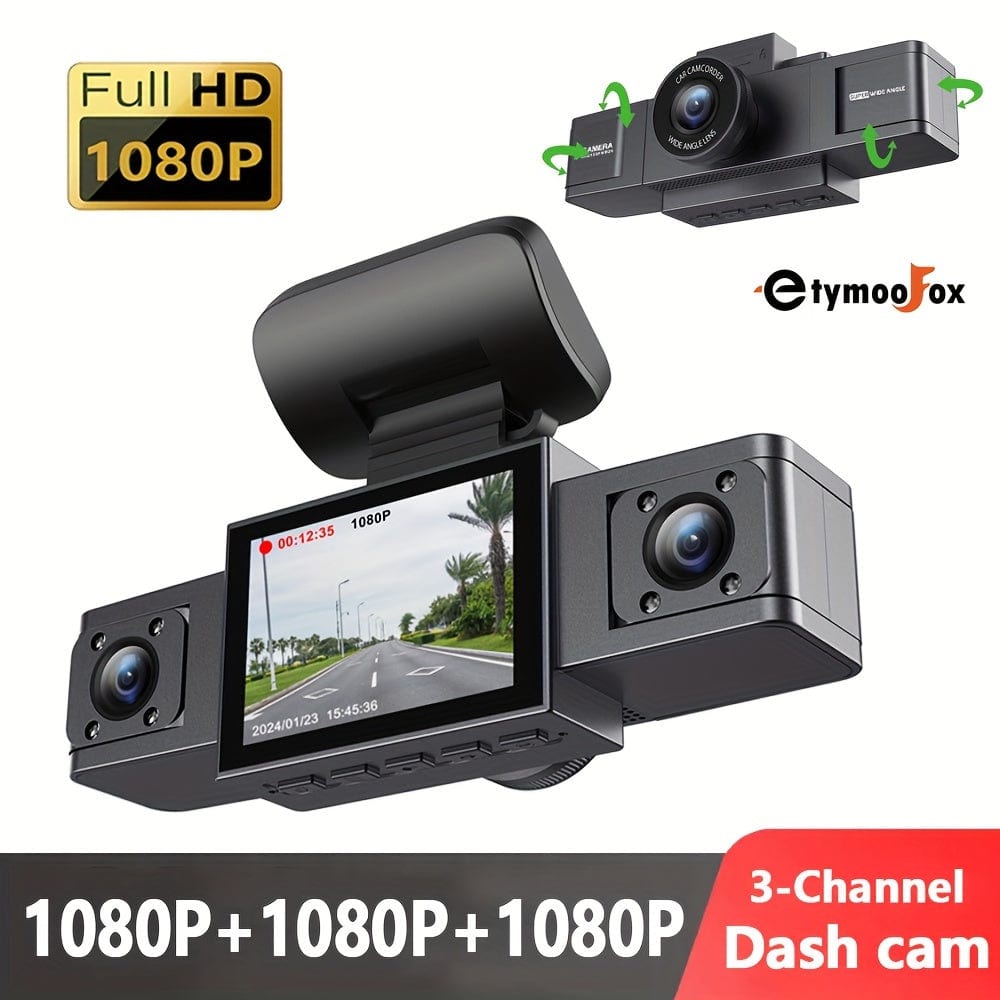 Planet Gates Y99-1 3 Channel Dash Cam for Car Camera Video Recorder Dashcam DVRs Black Box Dual Lens DVR with Rear View Camera 24H Parking Monitor