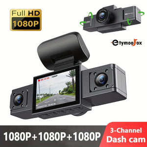Planet Gates Y99-1 3 Channel Dash Cam for Car Camera Video Recorder Dashcam DVRs Black Box Dual Lens DVR with Rear View Camera 24H Parking Monitor