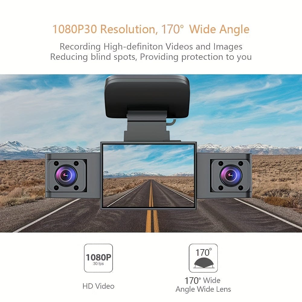 Planet Gates Y99-1 3 Channel Dash Cam for Car Camera Video Recorder Dashcam DVRs Black Box Dual Lens DVR with Rear View Camera 24H Parking Monitor