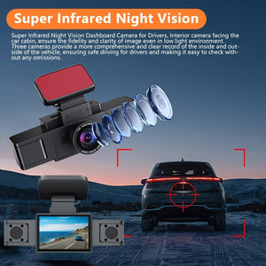 Planet Gates Y99-1 3 Channel Dash Cam for Car Camera Video Recorder Dashcam DVRs Black Box Dual Lens DVR with Rear View Camera 24H Parking Monitor