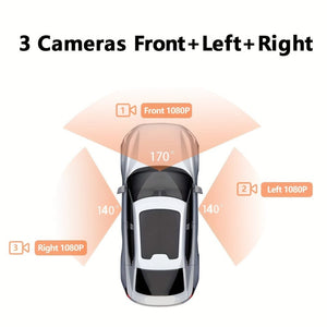 Planet Gates Y99-1 3 Channel Dash Cam for Car Camera Video Recorder Dashcam DVRs Black Box Dual Lens DVR with Rear View Camera 24H Parking Monitor