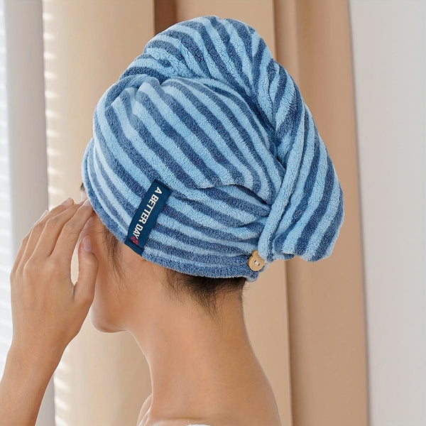 Planet Gates Yangjin Blue / 1pc Quick Dry Cap 1pc Striped Fast-Absorbent Hair Towel Wrap, Comfortable Quick-Drying Hair Turban, Soft Hair Drying Towel, Premium Head Towel Wrap, Bathroom Supplies, Home Supplies