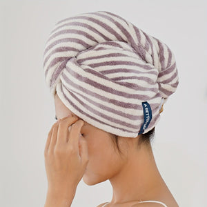 Planet Gates Yangjin Purple Gray / 1pc Quick Dry Cap 1pc Striped Fast-Absorbent Hair Towel Wrap, Comfortable Quick-Drying Hair Turban, Soft Hair Drying Towel, Premium Head Towel Wrap, Bathroom Supplies, Home Supplies