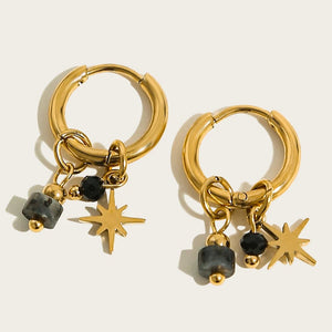 Planet Gates YC0454 YACHAN 18K Gold Plated Stainless Steel Hoop Earrings for Women Vintage Green Natural Stone Charms Trendy Waterproof Jewelry