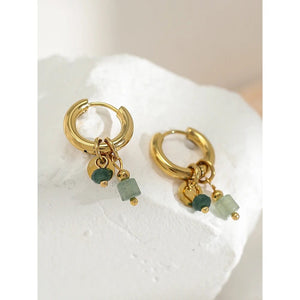 Planet Gates YC0454 YACHAN 18K Gold Plated Stainless Steel Hoop Earrings for Women Vintage Green Natural Stone Charms Trendy Waterproof Jewelry