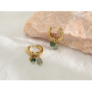 Planet Gates YC0454 YACHAN 18K Gold Plated Stainless Steel Hoop Earrings for Women Vintage Green Natural Stone Charms Trendy Waterproof Jewelry