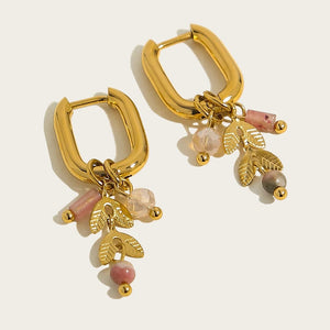 Planet Gates YC0454 YACHAN 18K Gold Plated Stainless Steel Hoop Earrings for Women Vintage Green Natural Stone Charms Trendy Waterproof Jewelry