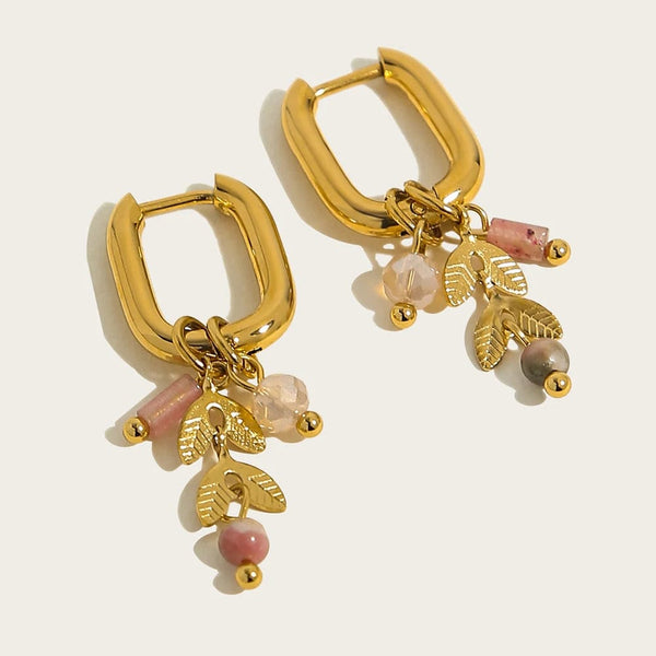 Planet Gates YC0454 YACHAN 18K Gold Plated Stainless Steel Hoop Earrings for Women Vintage Green Natural Stone Charms Trendy Waterproof Jewelry