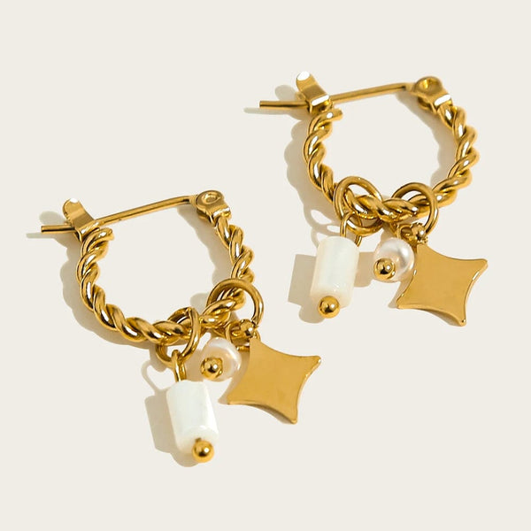 Planet Gates YC0454 YACHAN 18K Gold Plated Stainless Steel Hoop Earrings for Women Vintage Green Natural Stone Charms Trendy Waterproof Jewelry