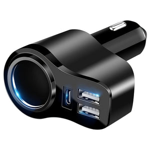 Planet Gates Yc08 4 In 1 USB C Car Charger, 36W Multi USB Cigarette Lighter Adapter Socket Splitter With 3 USB Ports, 12V/24V Dual USB Type C PD Fast Car Charger Adapter