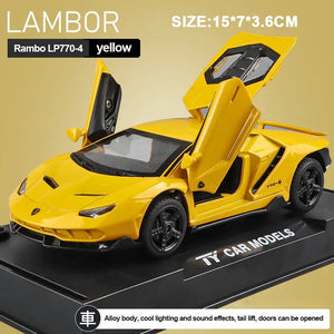 Planet Gates Yellow 1/32 Cars Toys Auto To Scale Lambor LP770 Diecast Model Cars Alloy Autos Toys Gift for Boys Pull Back Light Music Kids Car