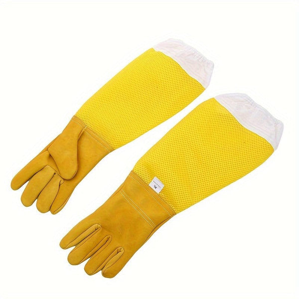 Planet Gates Yellow 1 Pair Of Leather Gloves, Beekeeping Tools, Protective Gear, Anti-bee Anti Stinging Long Mesh Gloves, Yellow, Beekeeping Supplies