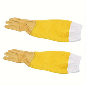 Planet Gates Yellow 1 Pair Of Leather Gloves, Beekeeping Tools, Protective Gear, Anti-bee Anti Stinging Long Mesh Gloves, Yellow, Beekeeping Supplies