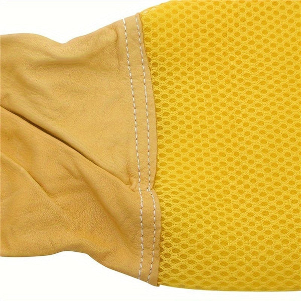 Planet Gates Yellow 1 Pair Of Leather Gloves, Beekeeping Tools, Protective Gear, Anti-bee Anti Stinging Long Mesh Gloves, Yellow, Beekeeping Supplies