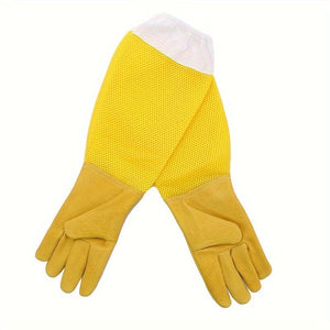 Planet Gates Yellow 1 Pair Of Leather Gloves, Beekeeping Tools, Protective Gear, Anti-bee Anti Stinging Long Mesh Gloves, Yellow, Beekeeping Supplies