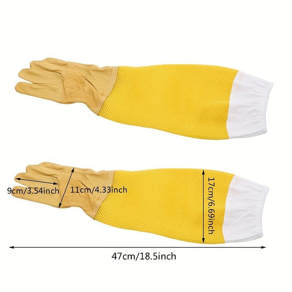 Planet Gates Yellow 1 Pair Of Leather Gloves, Beekeeping Tools, Protective Gear, Anti-bee Anti Stinging Long Mesh Gloves, Yellow, Beekeeping Supplies