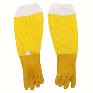 Planet Gates Yellow 1 Pair Of Leather Gloves, Beekeeping Tools, Protective Gear, Anti-bee Anti Stinging Long Mesh Gloves, Yellow, Beekeeping Supplies