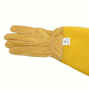 Planet Gates Yellow 1 Pair Of Leather Gloves, Beekeeping Tools, Protective Gear, Anti-bee Anti Stinging Long Mesh Gloves, Yellow, Beekeeping Supplies