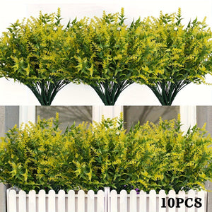 Planet Gates Yellow 10 Bundles Artificial Lavender Flowers Outdoor UV Resistant Fake Flowers No Fade Faux Plastic Plants Garden Porch Window Box Decorating Indoor Outside Hanging Planter Home Kitchen Office Wedding Garden Decor