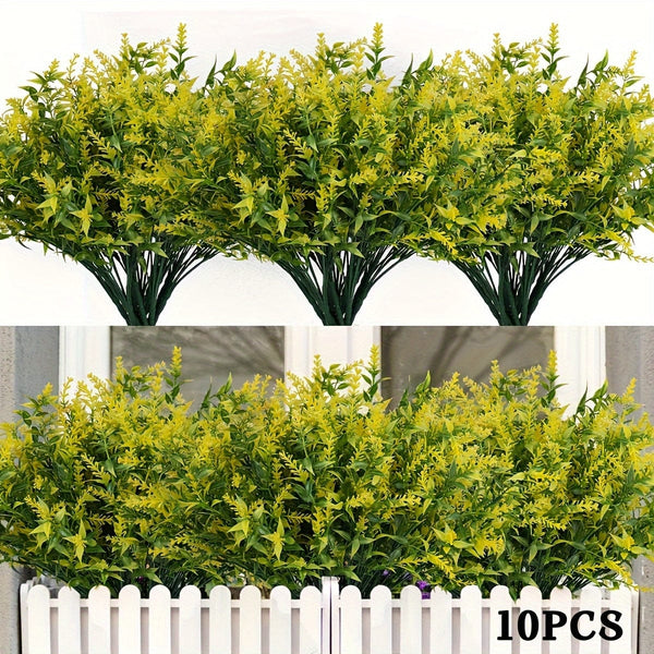 Planet Gates Yellow 10 Bundles Artificial Lavender Flowers Outdoor UV Resistant Fake Flowers No Fade Faux Plastic Plants Garden Porch Window Box Decorating Indoor Outside Hanging Planter Home Kitchen Office Wedding Garden Decor