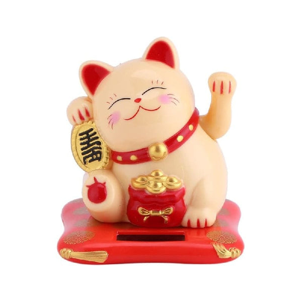 Planet Gates Yellow 1pc Lucky Beckoning Cat Solar Powered Waving Wealth Cat Decor For Shop Home Car