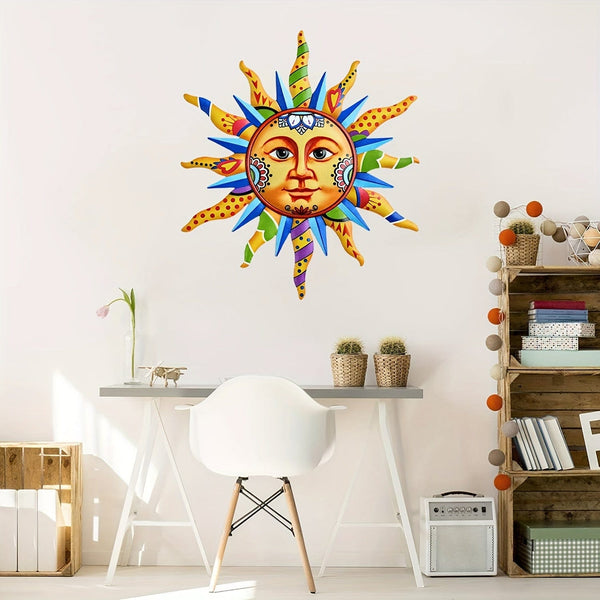 Planet Gates Yellow 1pc Sun Face Metal Wall Art, Plaque For Indoor, Home Decor, Halloween Decor, Fall Decor