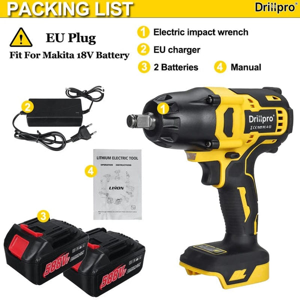 Planet Gates Yellow 2 battery / Russian Federation Drillpro New 2000N.M Brushless Cordless Electric Impact Wrench Rechargeable 1/2" Wrench Drill Power Tools for Makita 18V Battery