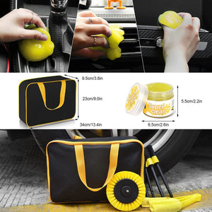 Planet Gates Yellow 20pcs Car Detailing Brush, Glove Waxing Pad, Tire Interior Air Conditioner Electric Cleaning Brush, With Storage Bag, Without Electric Brick