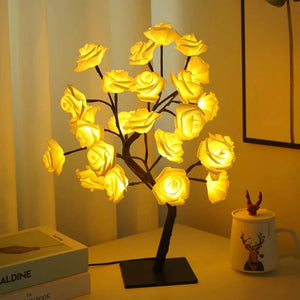 Planet Gates Yellow 24LED Table Lamp Rose Flower Tree USB Night Lights Christmas Decoration Gift for Kids Room Rose Flower Lighting Home Decoration