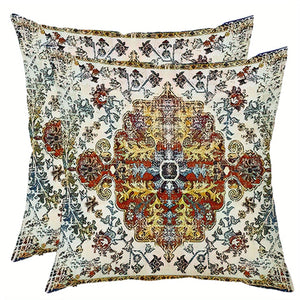 Planet Gates Yellow 2pcs Boho Blue Throw Pillow Cover, Bohemia Ethnic Style Carpet Pattern Cushion Case For Sofa Couch, Home Decor, 45.72x45.72 Cm