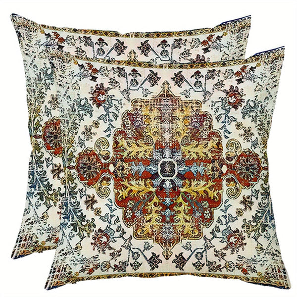 Planet Gates Yellow 2pcs Boho Blue Throw Pillow Cover, Bohemia Ethnic Style Carpet Pattern Cushion Case For Sofa Couch, Home Decor, 45.72x45.72 Cm