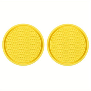 Planet Gates Yellow 2pcs Car Water Cup Base, Car Water Cup Non-slip Mat, Water Cup Base, Car Interior Decoration Non-slip Mat