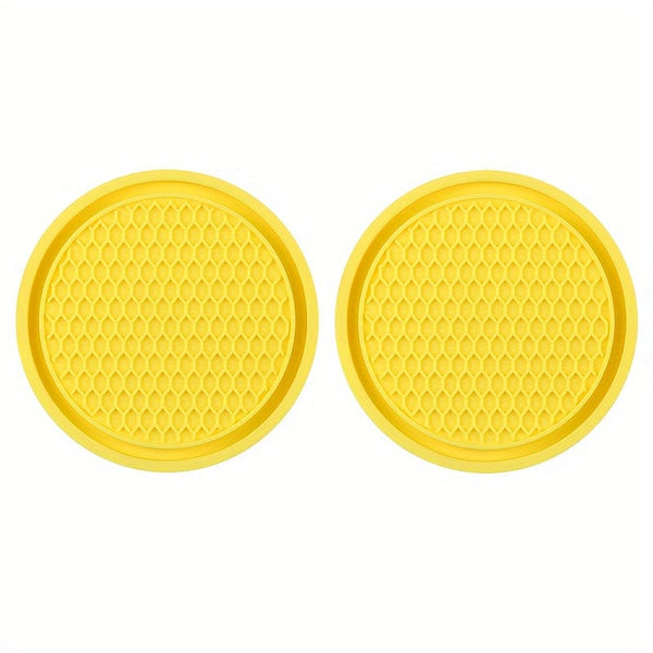 Planet Gates Yellow 2pcs Car Water Cup Base, Car Water Cup Non-slip Mat, Water Cup Base, Car Interior Decoration Non-slip Mat