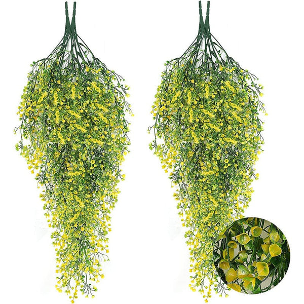 Planet Gates Yellow 2pcs Premium Oxidation-Resistant Artificial Hanging Plants - Perfect for Indoor & Outdoor Decoration!