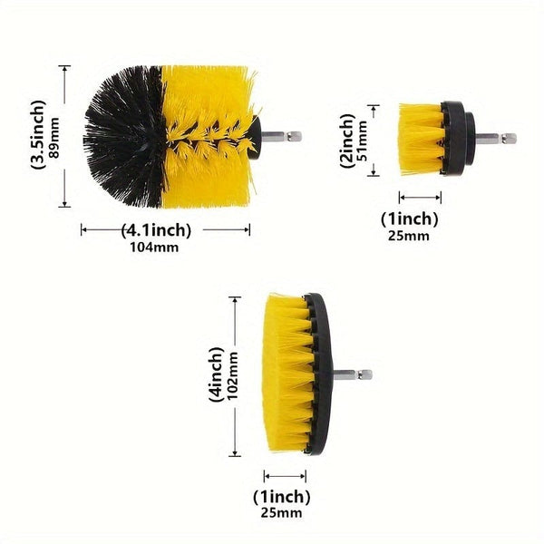 Planet Gates Yellow 3pcs 3-in-1 Electric Cleaning Brush Set - Perfect For Carpet, Sofa, Tile, Car Wash & More!