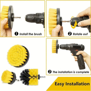 Planet Gates Yellow 3pcs 3-in-1 Electric Cleaning Brush Set - Perfect For Carpet, Sofa, Tile, Car Wash & More!