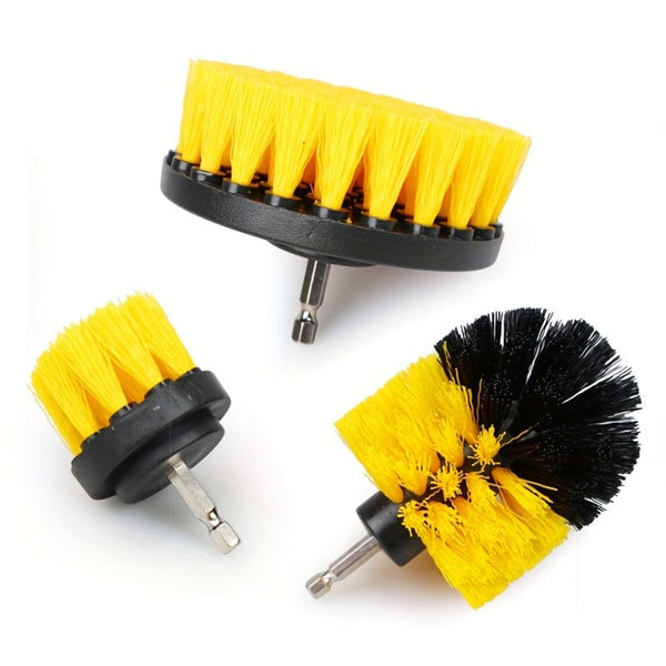 Planet Gates Yellow 3pcs Electric Drill-Brush Kit Power Scrubber Brush For Carpet Bathroom Surface Tub Furniture Shower Tile Tires Cleaning Tool