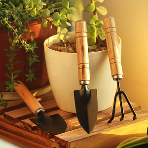 Planet Gates Yellow 3pcs/set, Garden Tool Set Rake Tip Shovel Large Gardening Mini Succulent Plant Loose Soil Flower Shovel, Aluminum Alloy Gardening Supplies With Handle For Gardening Digging, Hand Tools, Gardening Tool Set