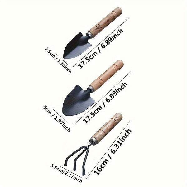 Planet Gates Yellow 3pcs/set, Garden Tool Set Rake Tip Shovel Large Gardening Mini Succulent Plant Loose Soil Flower Shovel, Aluminum Alloy Gardening Supplies With Handle For Gardening Digging, Hand Tools, Gardening Tool Set