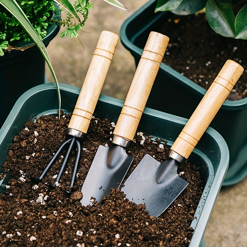 Planet Gates Yellow 3pcs/set, Garden Tool Set Rake Tip Shovel Large Gardening Mini Succulent Plant Loose Soil Flower Shovel, Aluminum Alloy Gardening Supplies With Handle For Gardening Digging, Hand Tools, Gardening Tool Set