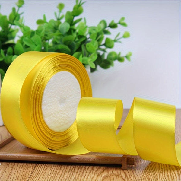 Planet Gates Yellow / 4 Cm 40mm Silk Satin Ribbon for Crafts Handmade DIY Gift Wrap Party Wedding Decorative Bouquets Cake Decor Material Short Eye Catching